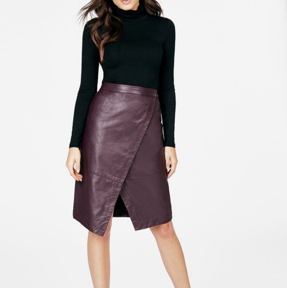 JustFab Dresses & Skirts - 🎉HP🎉JustFab Faux Leather Wrap Skirt Burgundy NWT